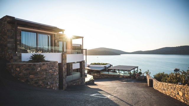 modern house fronting lake